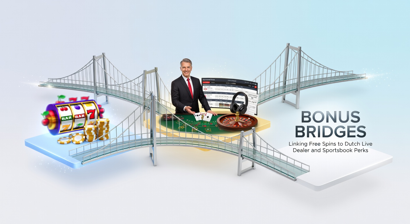 Grafische weergave van bonusbruggen die free spins verbinden met live dealer tafels en sportsbook weddenschappen in Nederlandse online platforms