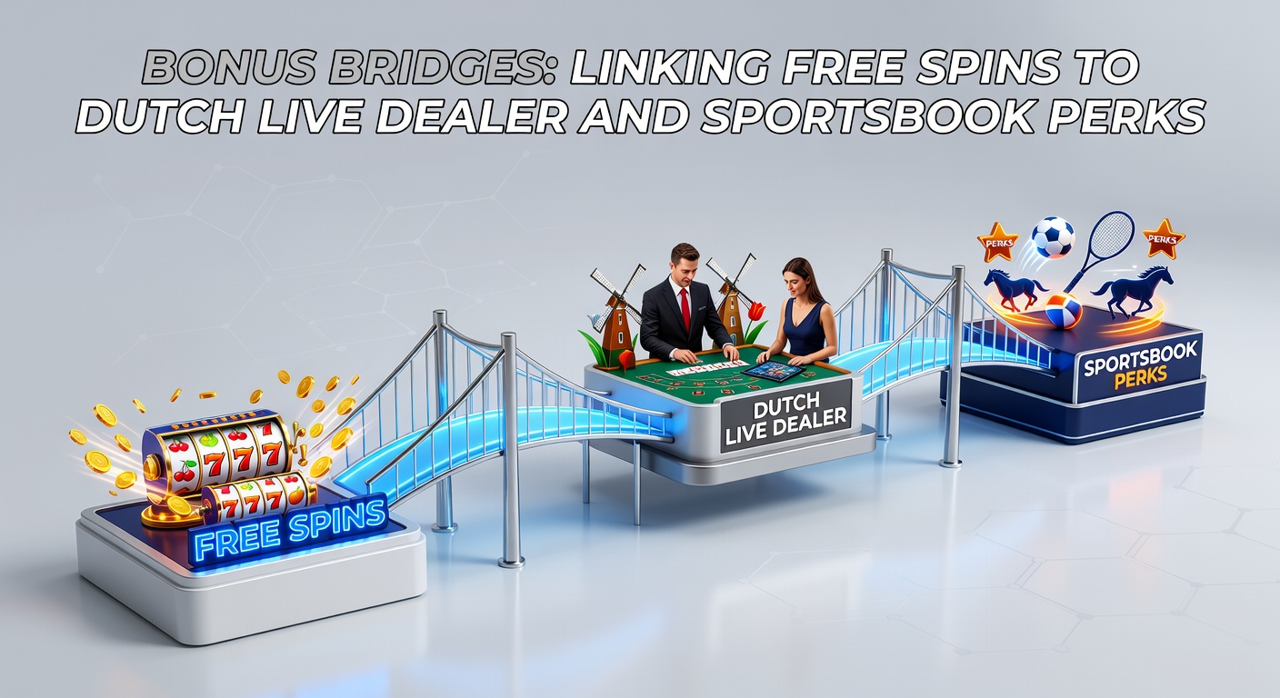 Voorbeeld van een bonusbrug interface op een Nederlands mobiel casino platform, met free spins iconen verbonden aan live dealer en sportsbook secties