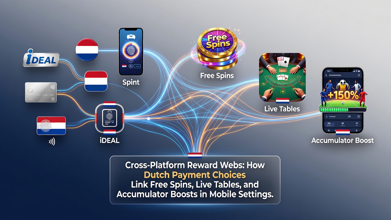 Illustratie van Nederlandse mobiele casino interfaces met iDEAL betalingen en bonusverbindingen