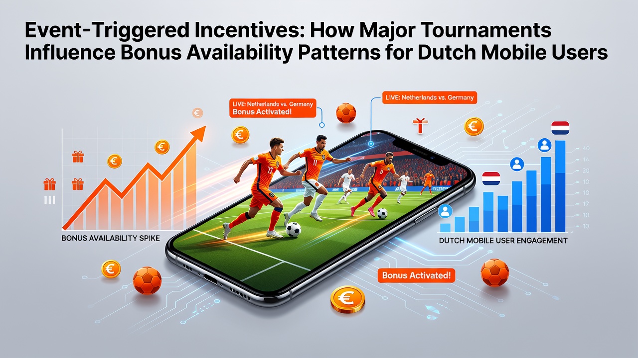 Grafiek die toont hoe bonusbeschikbaarheid stijgt tijdens grote sporttoernooien voor Nederlandse mobiele gebruikers