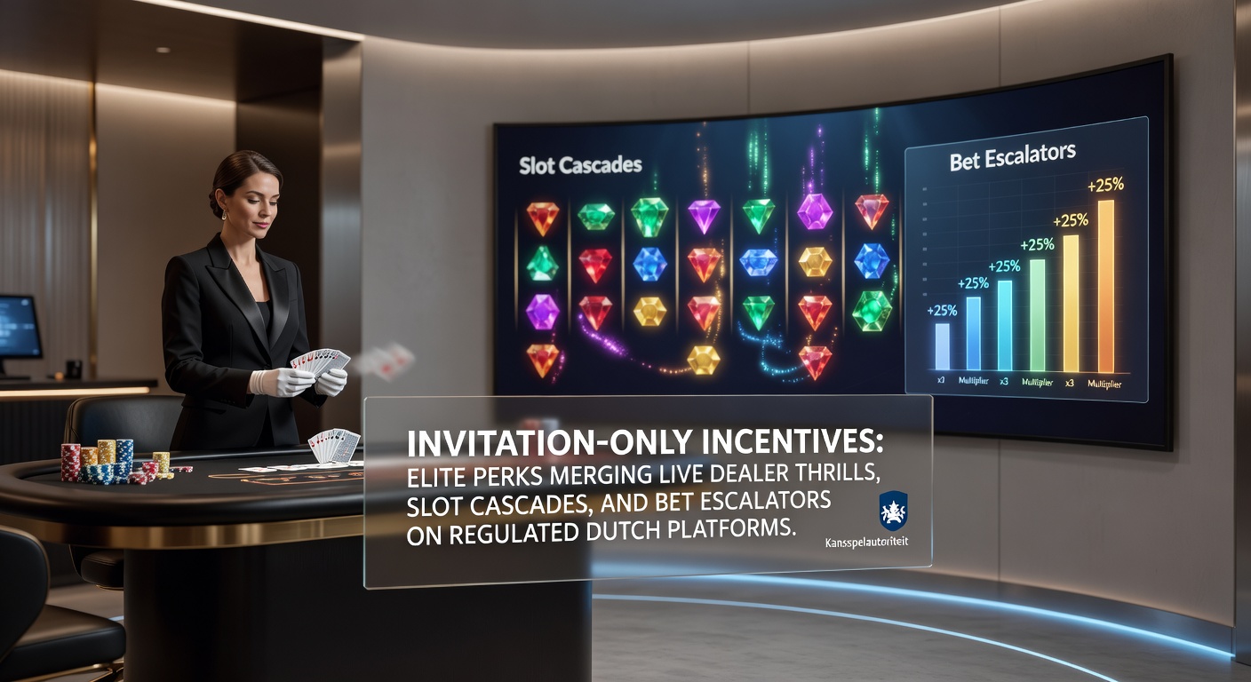 Schermafbeelding van een exclusieve uitnodigingsbonus interface op een Nederlands casino platform, met live dealer tafels en slot cascades zichtbaar