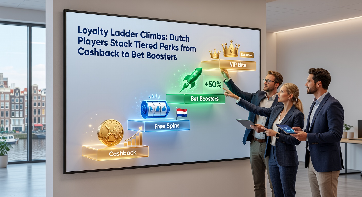 Grafische weergave van tiered perks in een loyaliteitsprogramma, met cashback-percentages, bet-boosters en VIP-voordelen voor Nederlandse online gokkers
