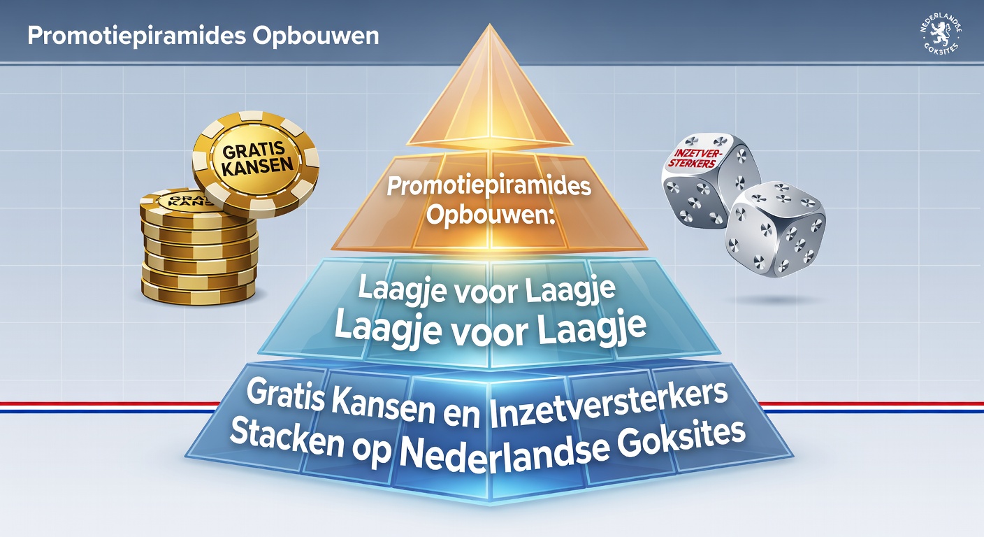 Grafische weergave van een promotiepiramide met lagen van gratis spins en inzetboosters op een Nederlandse gokplatform